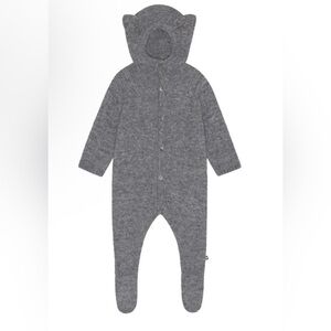 Grey Molo baby romper with hood.